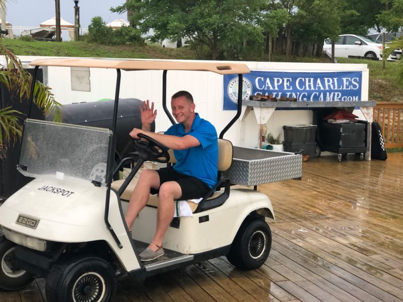 Jason driving a golfcart