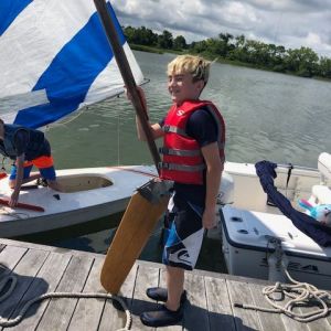 camper with boat rudder